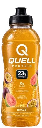 A golden orange QUELL sports bottle, Brazz