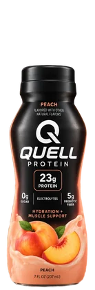 A black and peach QUELL bottle, Peach