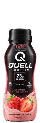 A black and strawberry pink QUELL bottle, Strawberries and Cream
