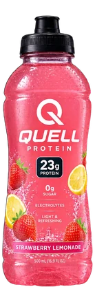A rose pink QUELL sports bottle, Strawberry Lemonade